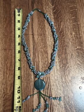 Green Beaded Pendant Necklace with Braided Strand - Women Jewelry